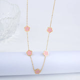 Leaf Flower Pendant Necklace 7 Shells Stainless Steel 18K Plated Jewelry