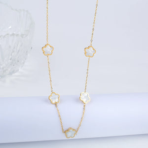 Leaf Flower Pendant Necklace 7 Shells Stainless Steel 18K Plated Jewelry