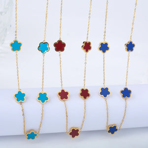 Leaf Flower Pendant Necklace 7 Shells Stainless Steel 18K Plated Jewelry