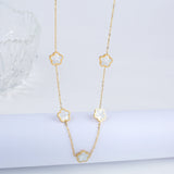 Leaf Flower Pendant Necklace 7 Shells Stainless Steel 18K Plated Jewelry