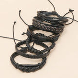 6Pcs Set Multilayer Leather Bracelets Vintage Style Twist Bangles Jewelry