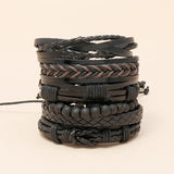 6Pcs Set Multilayer Leather Bracelets Vintage Style Twist Bangles Jewelry