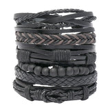 6Pcs Set Multilayer Leather Bracelets Vintage Style Twist Bangles Jewelry