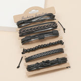 6Pcs Set Multilayer Leather Bracelets Vintage Style Twist Bangles Jewelry