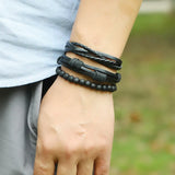 6Pcs Set Multilayer Leather Bracelets Vintage Style Twist Bangles Jewelry