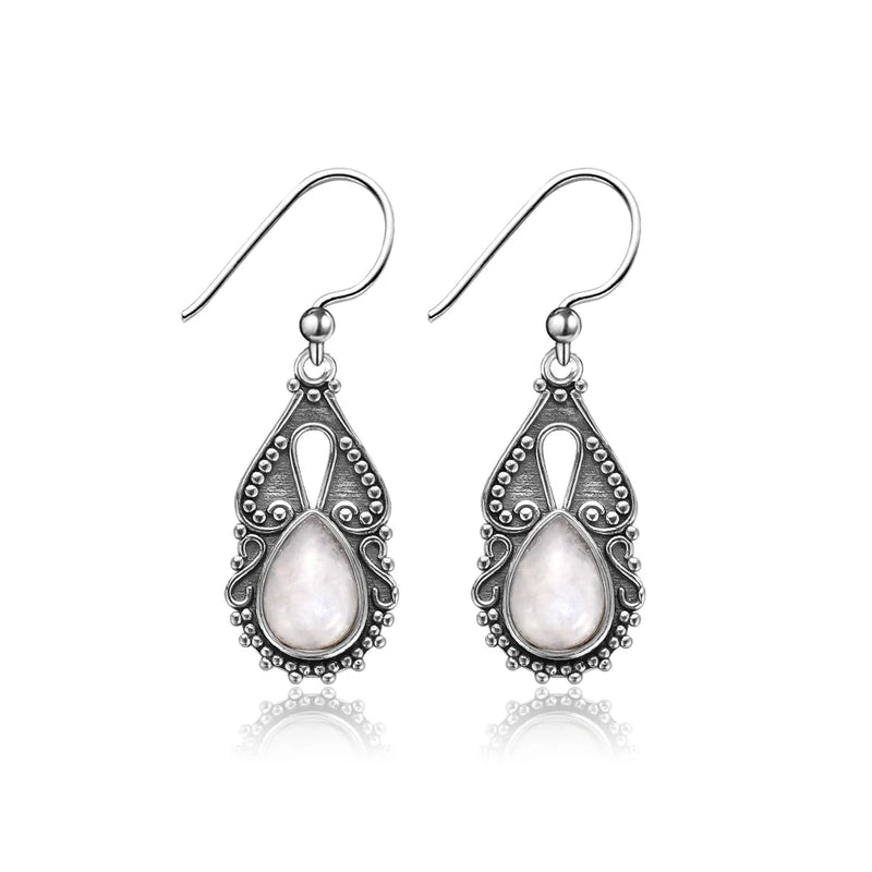 Water Drop Moonstone 925 Sterling Silver Drop Earrings for Women