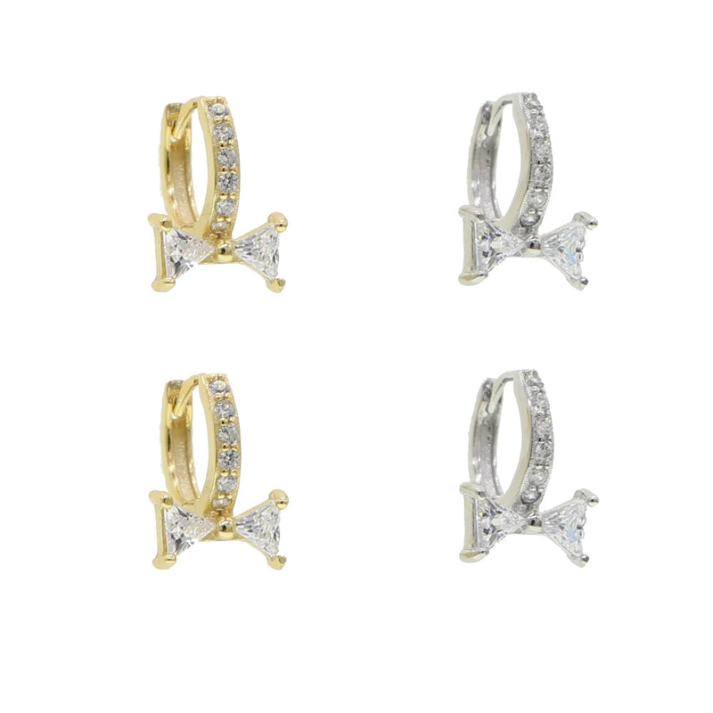 925 Silver Big Clear Bow Tie Earrings Round cz paved Earrings Jewelry