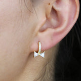 925 Silver Big Clear Bow Tie Earrings Round cz paved Earrings Jewelry