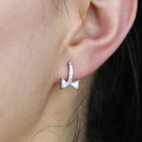 925 Silver Big Clear Bow Tie Earrings Round cz paved Earrings Jewelry