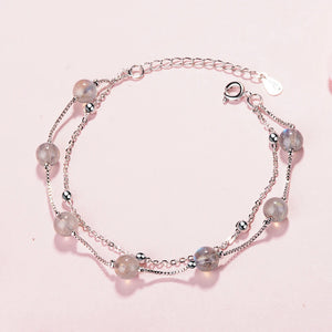 925 Sterling Silver Moonstone Bead Bracelet for Women