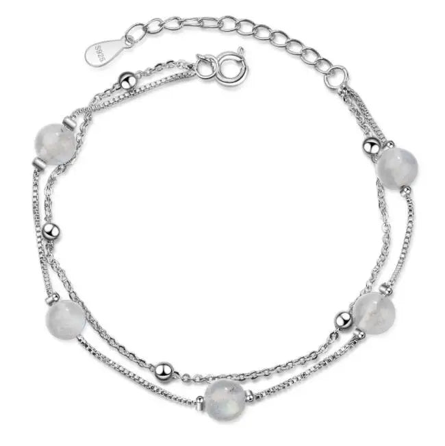 925 Sterling Silver Moonstone Bead Bracelet for Women