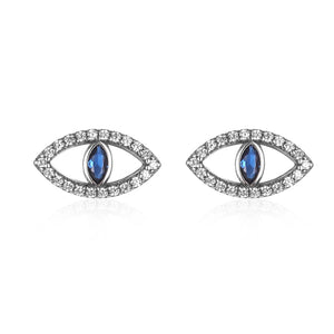 925 Silver Big Lucky Evil Eye Stud Earrings Zircon Jewelry Women Gift