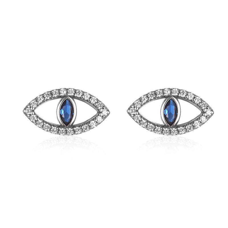 925 Silver Big Lucky Evil Eye Stud Earrings Zircon Jewelry Women Gift