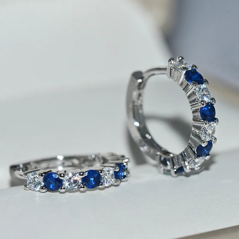 925 Silver Round Zircon Earrings Micro Pave Wedding Jewelry