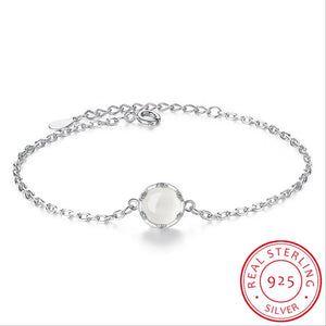 925 Silver Chain Bracelet Chalcedony Moonlight Stone Bangle