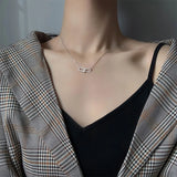 925 Silver Double-Layer Square Necklace Diamond Geometric Chain Gift