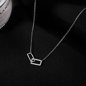 925 Silver Double-Layer Square Necklace Diamond Geometric Chain Gift
