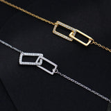 925 Silver Double-Layer Square Necklace Diamond Geometric Chain Gift