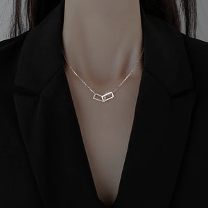 925 Silver Double-Layer Square Necklace Diamond Geometric Chain Gift