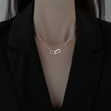925 Silver Double-Layer Square Necklace Diamond Geometric Chain Gift