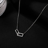 925 Silver Double-Layer Square Necklace Diamond Geometric Chain Gift