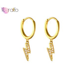 925 Silver Lightning Bolt CZ Huggie Earrings