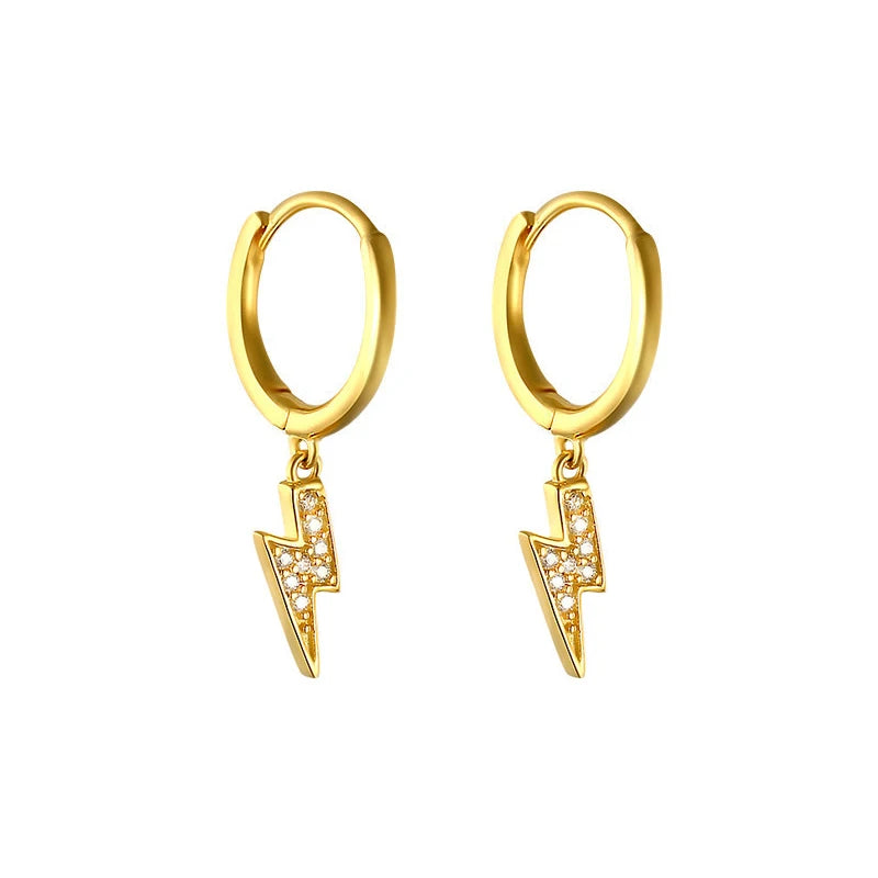 925 Silver Lightning Bolt CZ Huggie Earrings