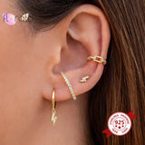 925 Silver Lightning Bolt CZ Huggie Earrings