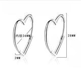 925 Silver Love Heart Hoop Earrings Two Colors S-E926