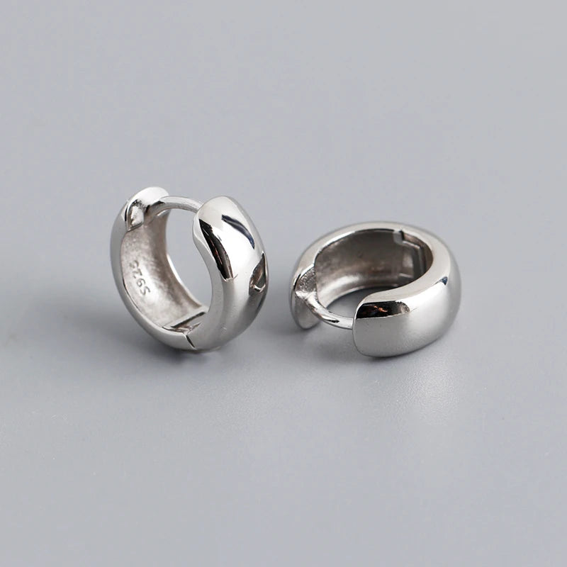 925 Sterling Silver Wide Hoop Earrings for Men Women Punk
