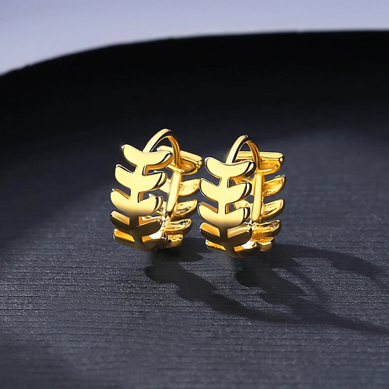 925 Silver Leaf Hoop Earrings Small Round Party Ear Rings Casual Jewelry