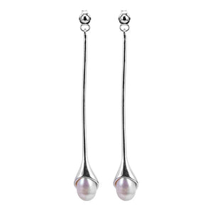 925 Silver Pearl Hanging Earrings Ethnic Long Piercing Wedding Jewelry