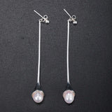 925 Silver Pearl Hanging Earrings Ethnic Long Piercing Wedding Jewelry