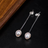 925 Silver Pearl Hanging Earrings Ethnic Long Piercing Wedding Jewelry