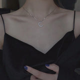 925 Silver Star & Moon Zircon Necklace for Women Wedding Gift
