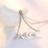 925 Silver Zirconia Leaf Necklace Women Birthday Gift S-N244