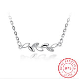 925 Silver Zirconia Leaf Necklace Women Birthday Gift S-N244