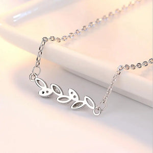 925 Silver Leaf Necklace For Women Girl Birthday Gift S-N244