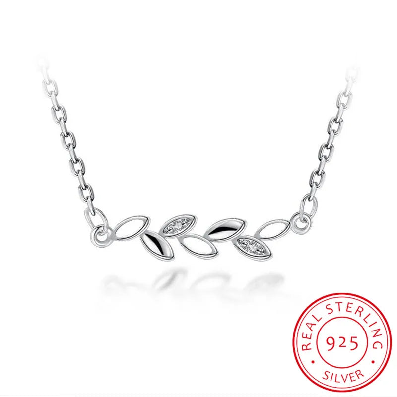 925 Silver Leaf Necklace For Women Girl Birthday Gift S-N244