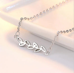 925 Silver Zirconia Leaf Necklace Women Birthday Gift S-N244