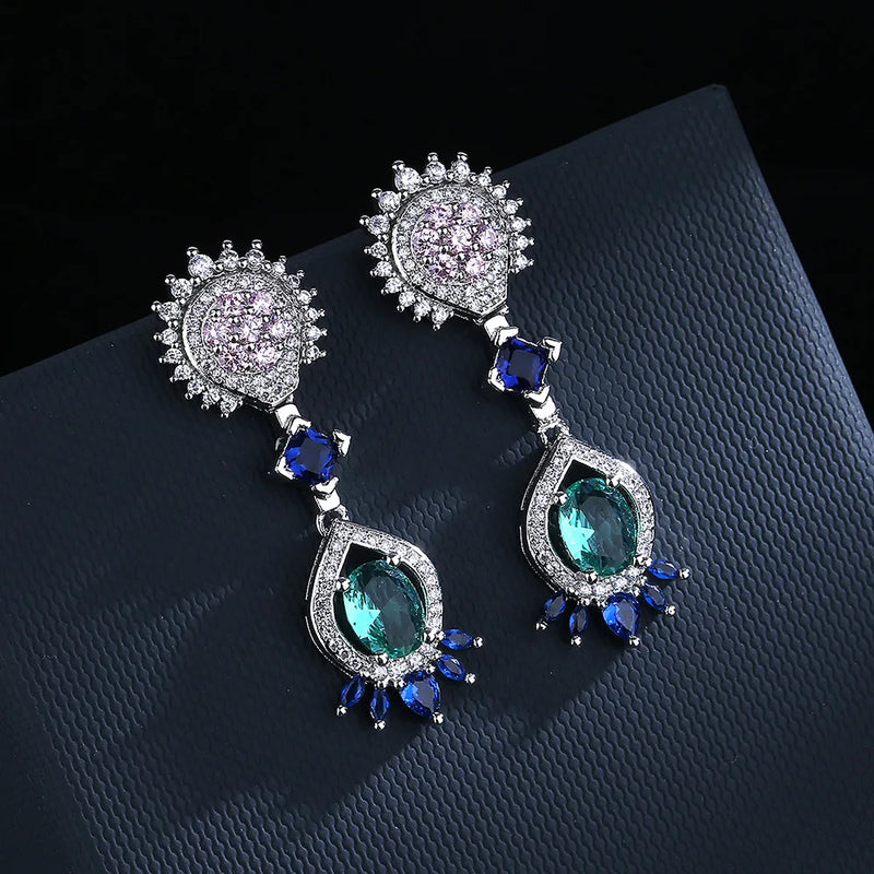 925 Silver Opal and Diamond Oval Earrings