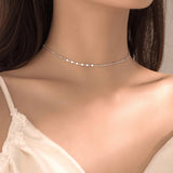 925 Silver Peach Heart Choker Necklace Beads Clavicle Chain Women Gift