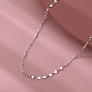 925 Silver Peach Heart Choker Necklace Beads Clavicle Chain Women Gift