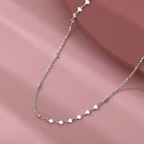 925 Silver Peach Heart Choker Necklace Beads Clavicle Chain Women Gift