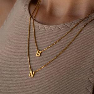 Stainless Steel Letter Necklace A-Z Plated Box Chain Collar Jewelry