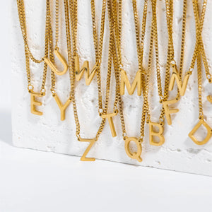 Stainless Steel Letter Necklace A-Z Plated Box Chain Collar Jewelry
