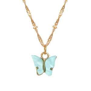 Acrylic Butterfly Pendant Necklace Vintage Pearl Clavicle Chain Jewelry