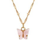 Acrylic Butterfly Pendant Necklace Vintage Pearl Clavicle Chain Jewelry