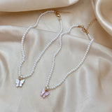 Acrylic Butterfly Pendant Necklace Vintage Pearl Clavicle Chain Jewelry