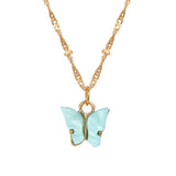 Acrylic Butterfly Pendant Necklace Vintage Pearl Clavicle Chain Jewelry